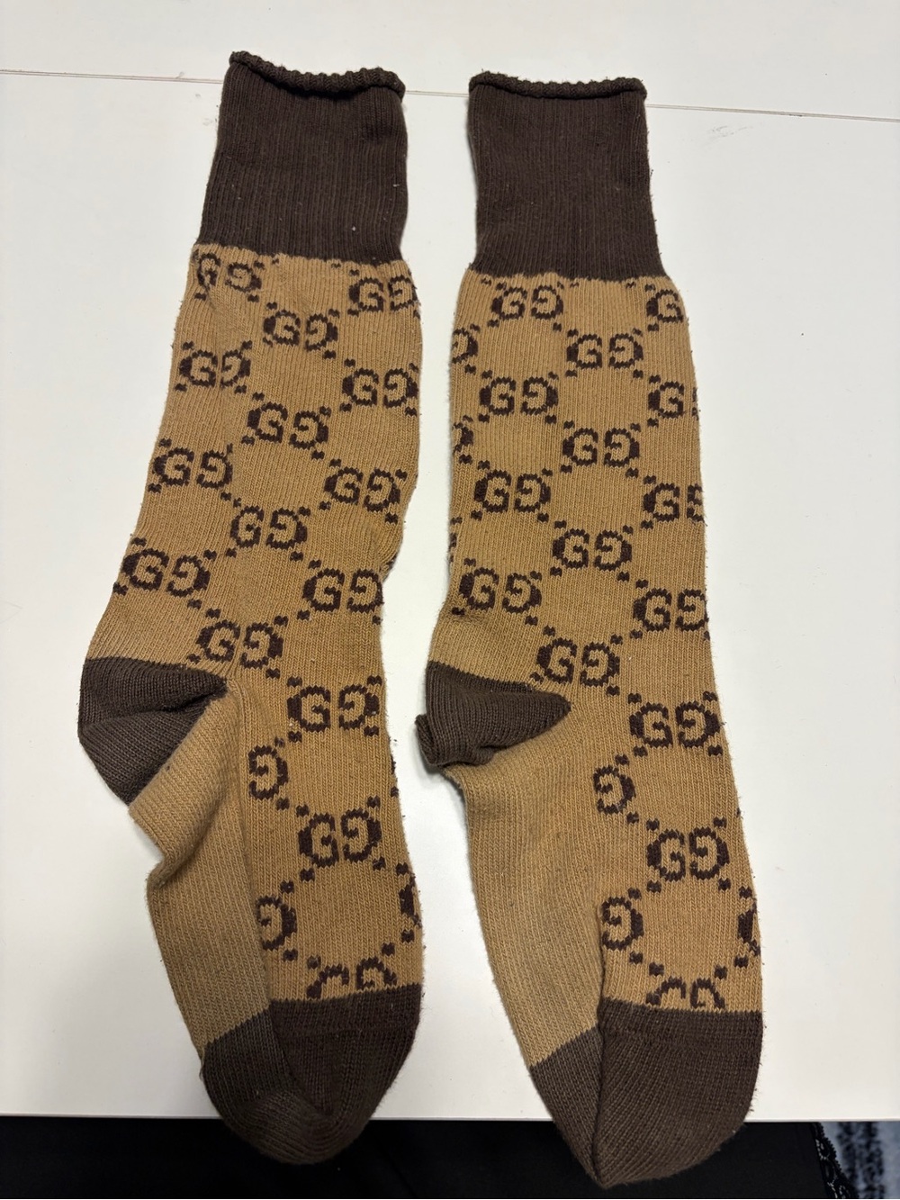 Gucci Luxury Patterned Men's Crew Socks - Brown/Tan